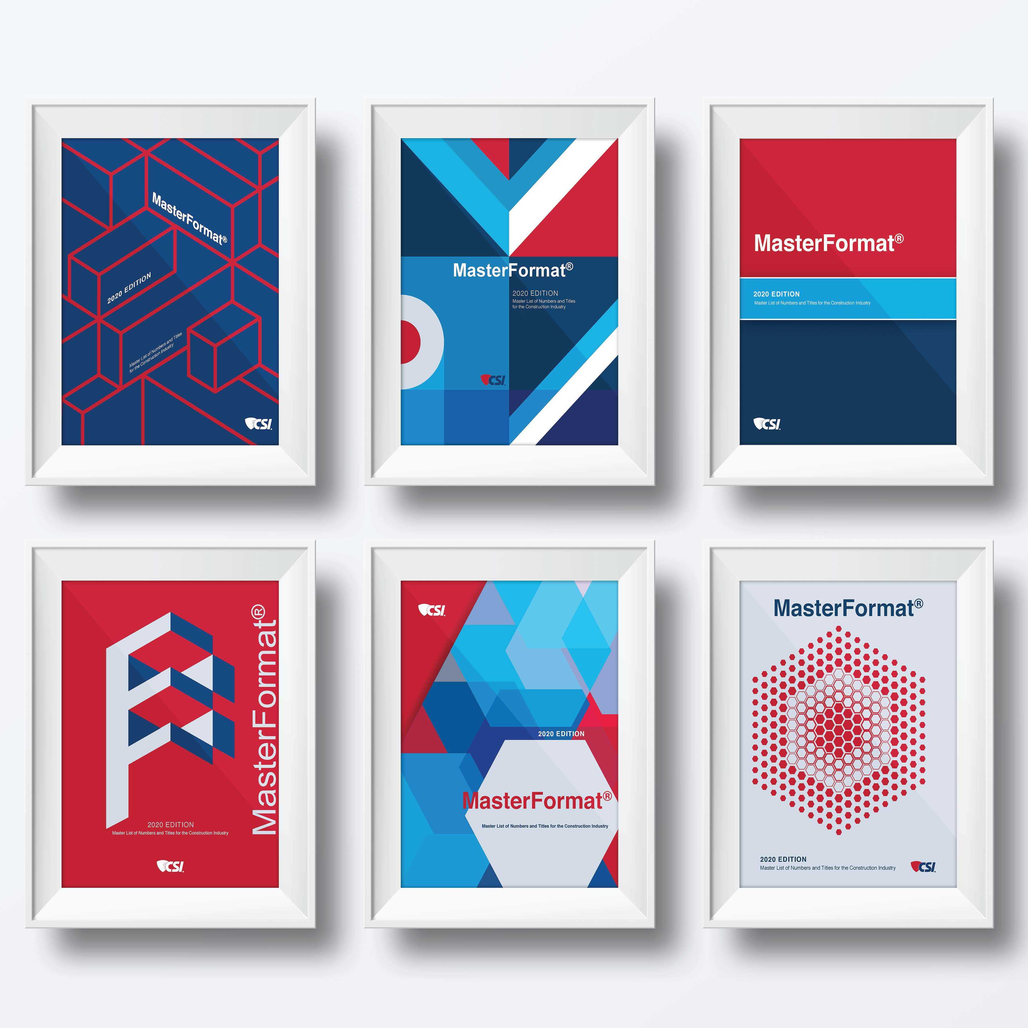 Framed cover concepts for the CSI MasterFormat manual.