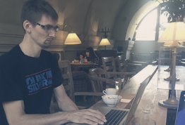 Florian Auckenthaler working on his computer.