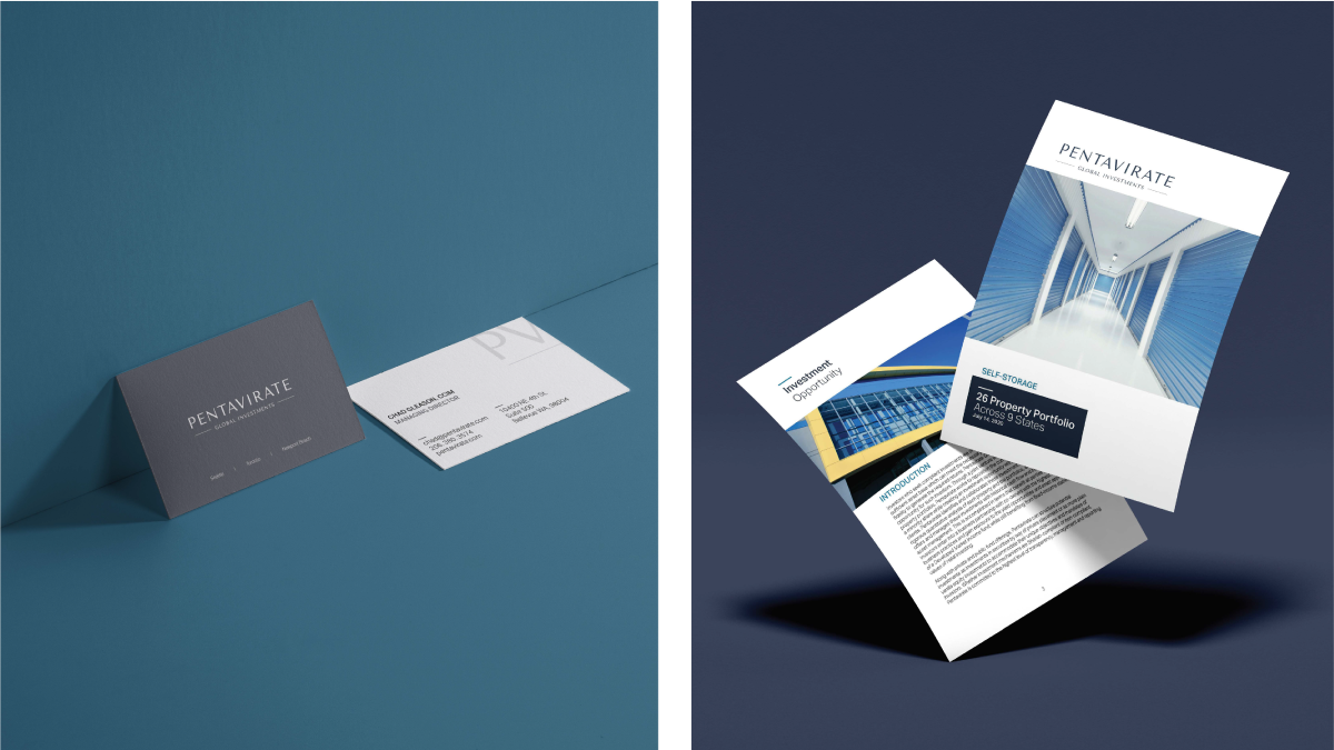 Business cards and fliers for Pentavirate.