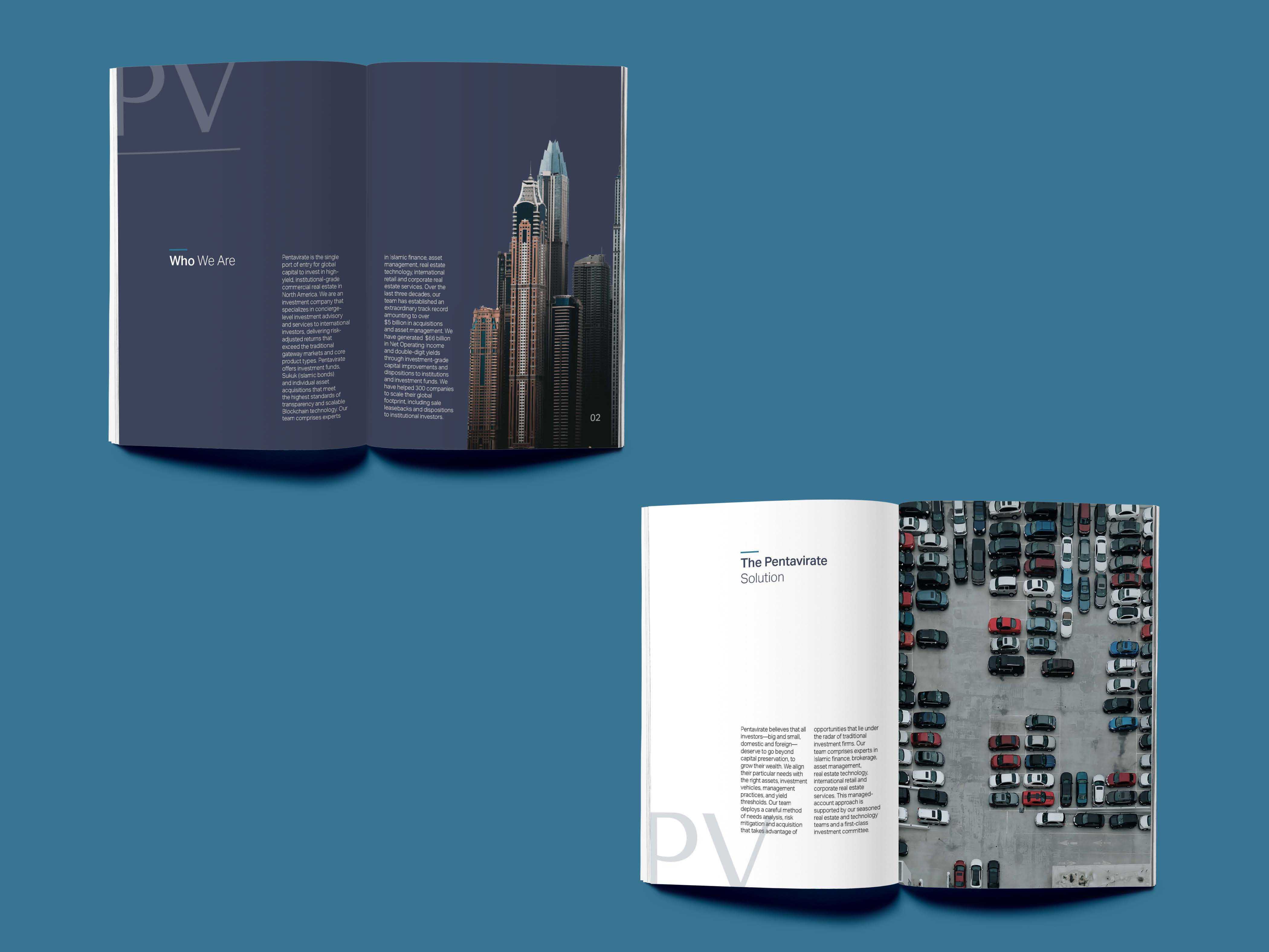Pages of the Pentavirate brochure.